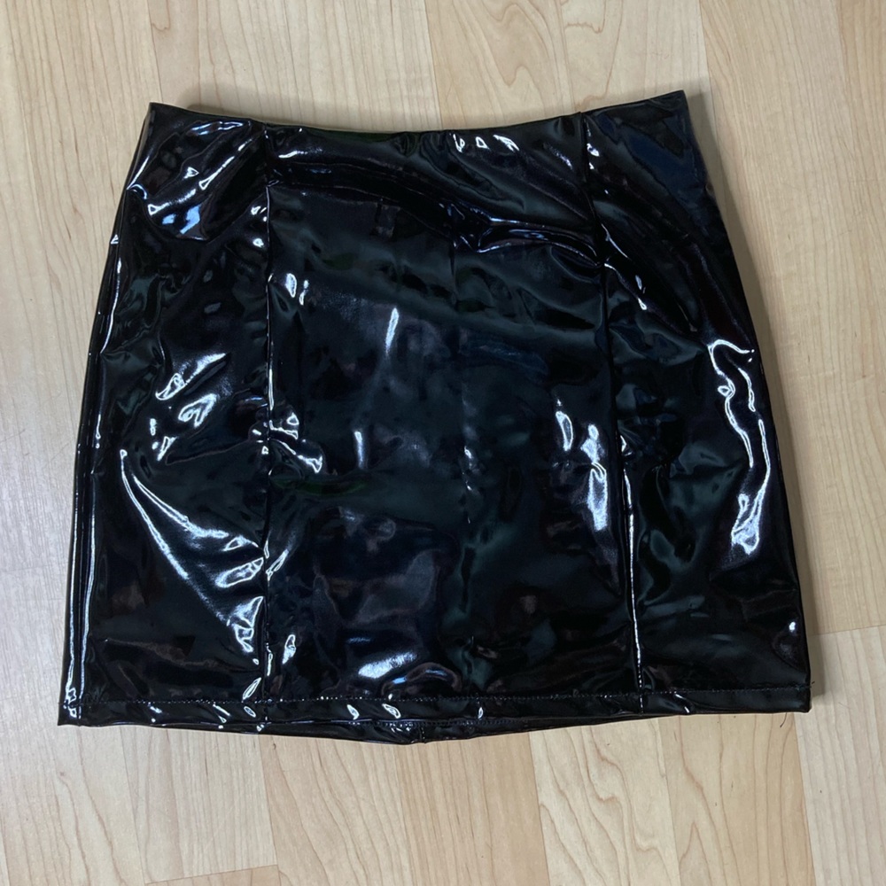 Black PVC Patent Liquid Latex Look Mini Skirt Shein NWOT